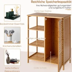 Aufbewahrungsschrank Mehrzweckschrank aus Bambus Badschrank mit 3-stufiges offenes Regal & Schrank Kommode