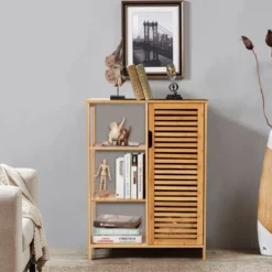 Aufbewahrungsschrank Mehrzweckschrank aus Bambus Badschrank mit 3-stufiges offenes Regal & Schrank Kommode