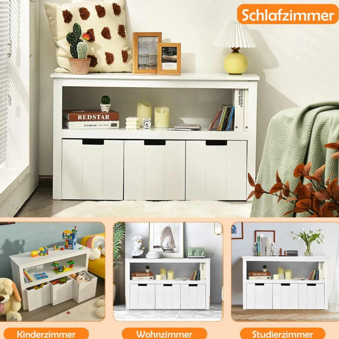Aufbewahrungsschrank mit Schubladen Holz-Kinderschrank mit Rädern 101 x 33 x 62cm Weiß