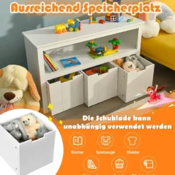 Aufbewahrungsschrank mit Schubladen Holz-Kinderschrank mit Rädern 101 x 33 x 62cm Weiß