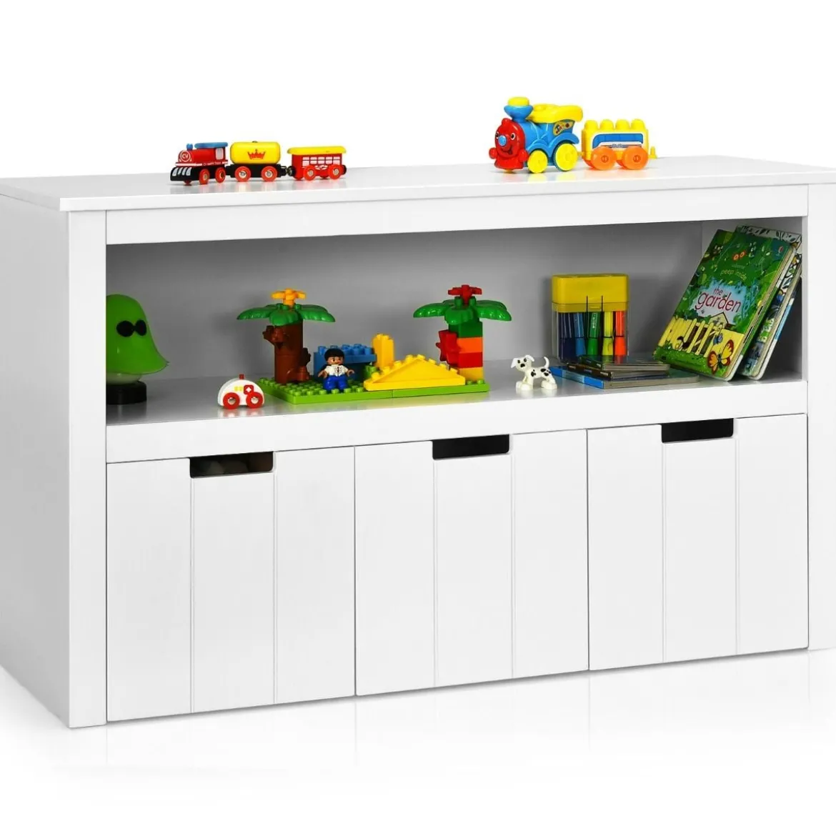 Aufbewahrungsschrank mit Schubladen Holz-Kinderschrank mit Rädern 101 x 33 x 62cm Weiß