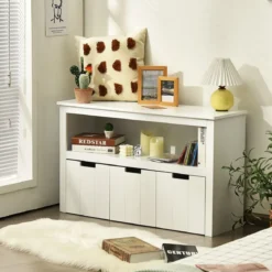 Aufbewahrungsschrank mit Schubladen Holz-Kinderschrank mit Rädern 101 x 33 x 62cm Weiß