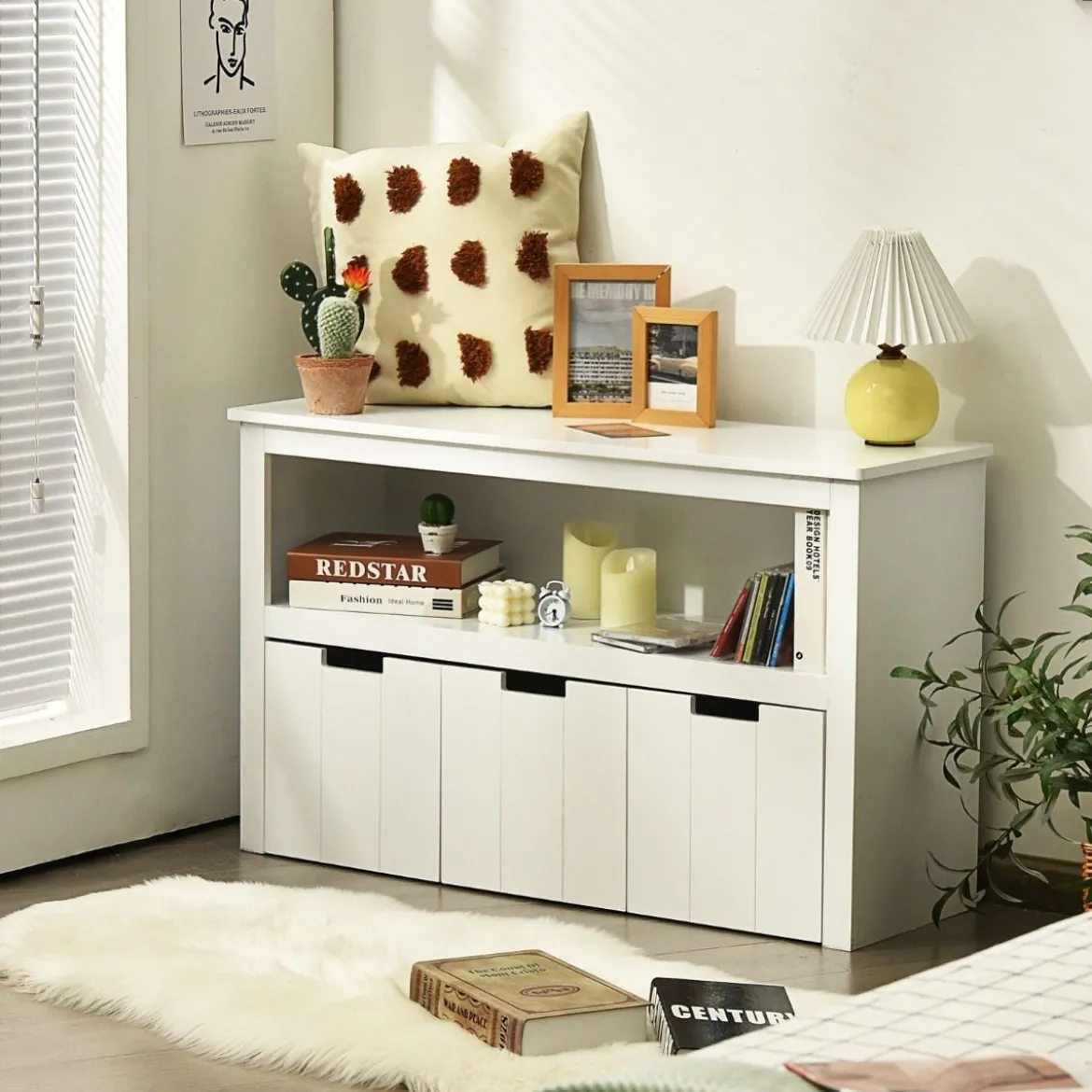 Aufbewahrungsschrank mit Schubladen Holz-Kinderschrank mit Rädern 101 x 33 x 62cm Weiß