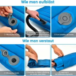 Aufblasbare Camping-Schlafmatte Wasserdichte Schlafunterlage 197 x 63 x 7 cm Blau