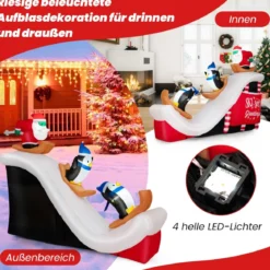Aufblasbare Deko Weihnachten Weihnachtsmann & Pinguinen 280 x 70 x 220 cm Weiß + Rot