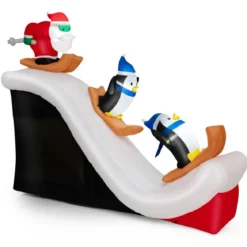 Aufblasbare Deko Weihnachten Weihnachtsmann & Pinguinen 280 x 70 x 220 cm Weiß + Rot