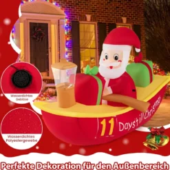 Aufblasbare Deko Weihnachten Countdown Weihnachtsmann im Ruderboot Weihnachtsdekoration