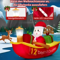 Aufblasbare Deko Weihnachten Countdown Weihnachtsmann im Ruderboot Weihnachtsdekoration