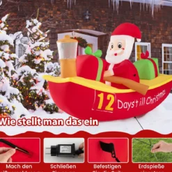 Aufblasbare Deko Weihnachten Countdown Weihnachtsmann im Ruderboot Weihnachtsdekoration