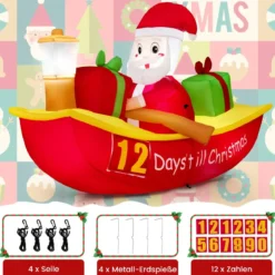Aufblasbare Deko Weihnachten Countdown Weihnachtsmann im Ruderboot Weihnachtsdekoration