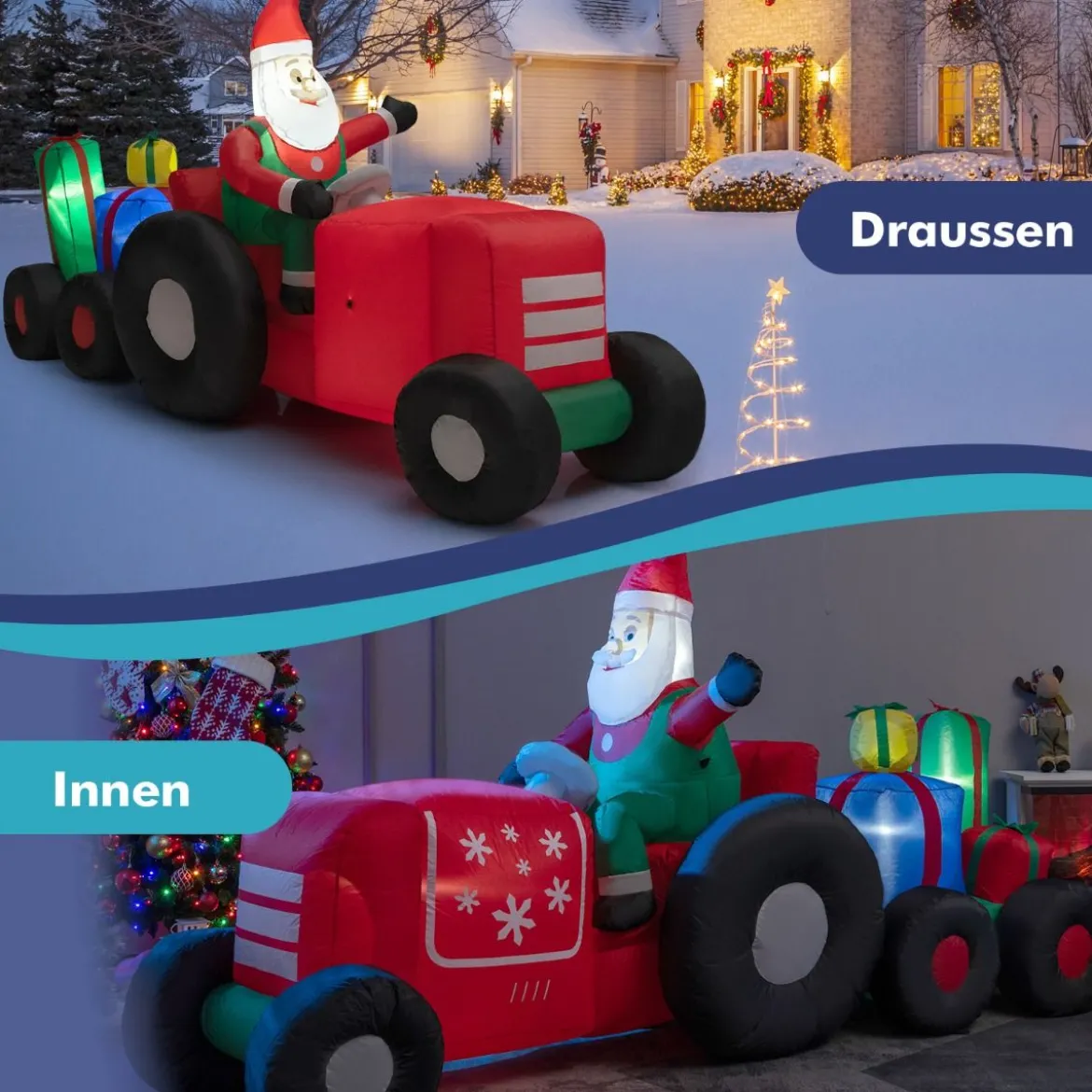 Aufblasbare Festtagsdekoration Weihnachtsmann mit eingebauten hellen LED-Leuchten 270 x 95 x 150 cm