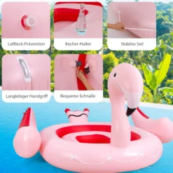 Aufblasbare Flamingo-Schwimminsel Riesen Badeinsel mit Schwimmring Luftpumpe 308 x 320 x 175 cm Rosa