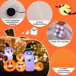 Aufblasbare Halloween-Dekoration Kürbisse & 2 Geister mit LED-Leuchten 170 x 70 x 125 cm