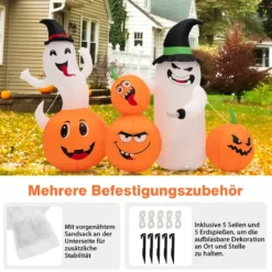 Aufblasbare Halloween-Dekoration Kürbisse & 2 Geister mit LED-Leuchten 170 x 70 x 125 cm