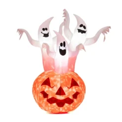 Aufblasbare Halloweengeister mit Kürbis für Garten 175 cm Weiß + Orange