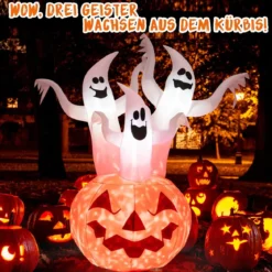 Aufblasbare Halloweengeister mit Kürbis für Garten 175 cm Weiß + Orange