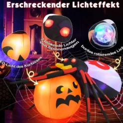 Aufblasbare Halloween Spinne mit Kürbis & Rotierendem LED-Lichter Gruselige Spinnendekoration