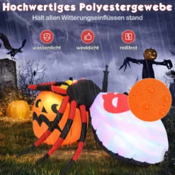 Aufblasbare Halloween Spinne mit Kürbis & Rotierendem LED-Lichter Gruselige Spinnendekoration