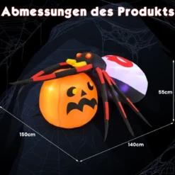 Aufblasbare Halloween Spinne mit Kürbis & Rotierendem LED-Lichter Gruselige Spinnendekoration