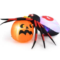 Aufblasbare Halloween Spinne mit Kürbis & Rotierendem LED-Lichter Gruselige Spinnendekoration