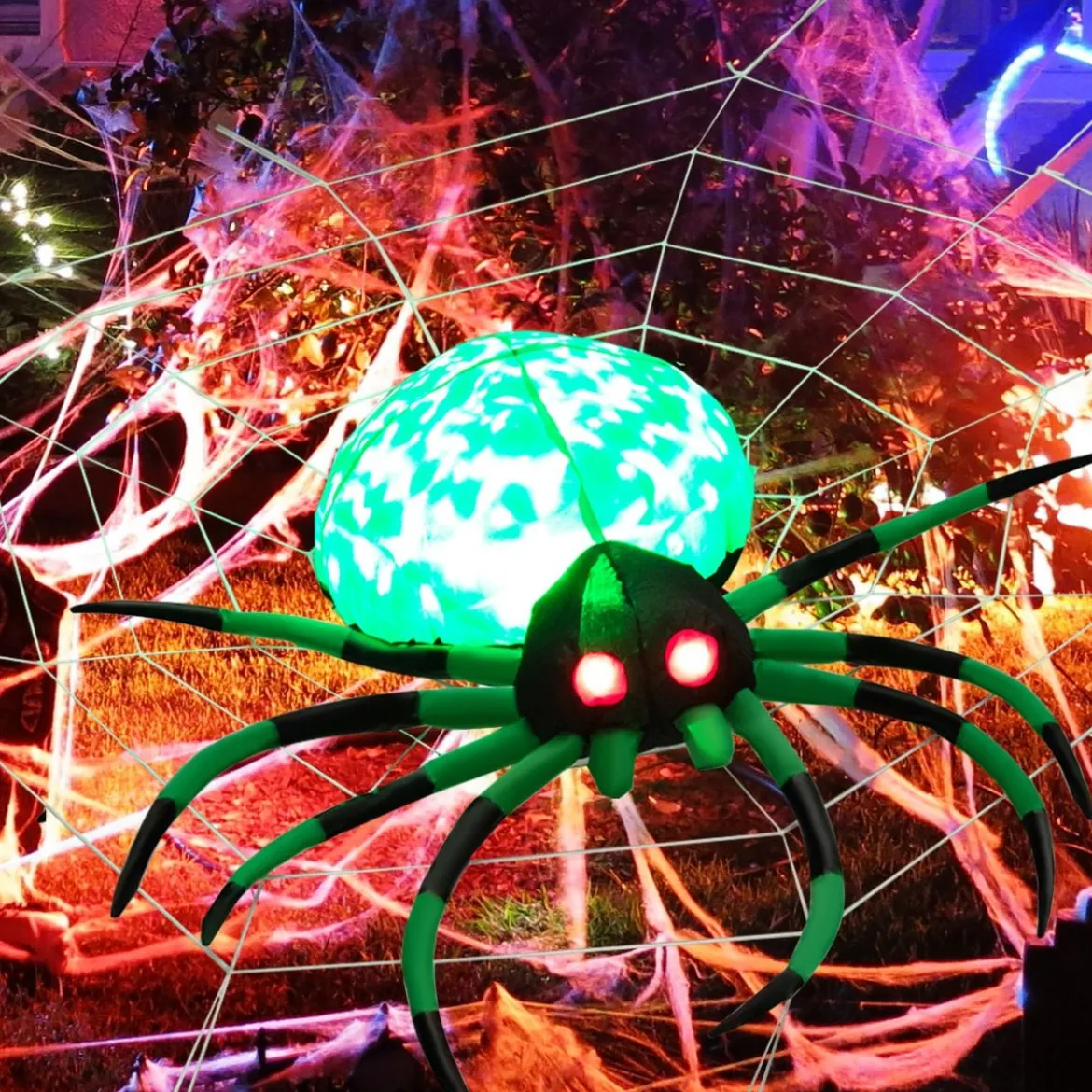 Aufblasbare Halloween-Spinne mit Spinnennetz Spinne mit Rotierendem LED-Licht