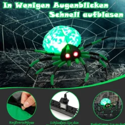 Aufblasbare Halloween-Spinne mit Spinnennetz Spinne mit Rotierendem LED-Licht