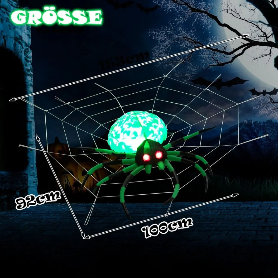 Aufblasbare Halloween-Spinne mit Spinnennetz Spinne mit Rotierendem LED-Licht