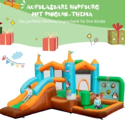 Aufblasbare Hüpfburg Aufblasbares Schloss mit Pinguinmotiven (ohne Gebläse)