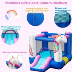 Aufblasbare Hüpfburg Einhorn mit Rutsche Kinder Spielburg 270 x 200 x 196 cm Bunt