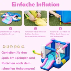 Aufblasbare Hüpfburg Einhorn mit Rutsche Kinder Spielburg 270 x 200 x 196 cm Bunt