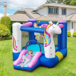 Aufblasbare Hüpfburg Einhorn mit Rutsche Kinder Spielburg 270 x 200 x 196 cm Bunt