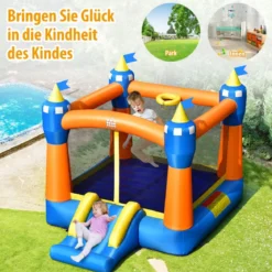 Aufblasbare Hüpfburg für drinnen und draußen 361 x 273 x 234 cm Gelb + Blau + Orange