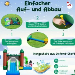 Aufblasbare Hüpfburg für Kinder mit Rutsche Bällebad Basketballkorb & Wurflöchern Spielparadies im Wintermotiv mit 735-W-Luftgebläse