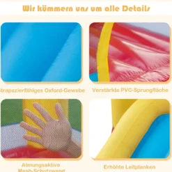 Aufblasbare Hüpfburg für Kinder mit Rutsche & 480 W Gebläse & Ozeanbällen & Ringwurf