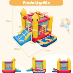 Aufblasbare Hüpfburg für Kinder mit Rutsche & 480 W Gebläse & Ozeanbällen & Ringwurf