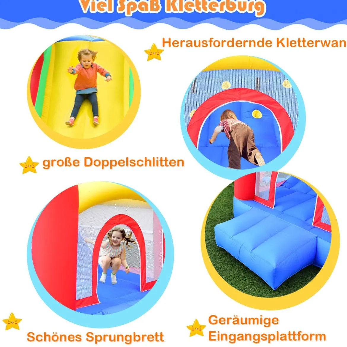 Aufblasbare Hüpfburg Große Kapazität Hüpfburg mit Breiter Kletterwand 5 x 2 x 2 m Bunt