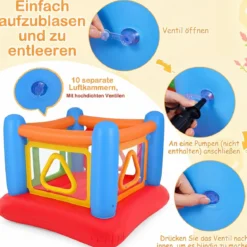 Aufblasbare Hüpfburg 3 in 1 Spielburg Bällebad & Laufstall Trampoline mit 4 Türen 160 x 160 x 125 cm Blau