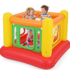 Aufblasbare Hüpfburg 3 in 1 Spielburg Bällebad & Laufstall Trampoline mit 4 Türen 160 x 160 x 125 cm Rot