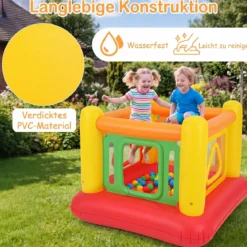 Aufblasbare Hüpfburg 3 in 1 Spielburg Bällebad & Laufstall Trampoline mit 4 Türen 160 x 160 x 125 cm Rot