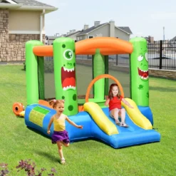 Aufblasbare Hüpfburg Kinderspielhaus mit Rutsche Springburg Trampolin Spielburg 270 x 203 x 173 cm Bunt