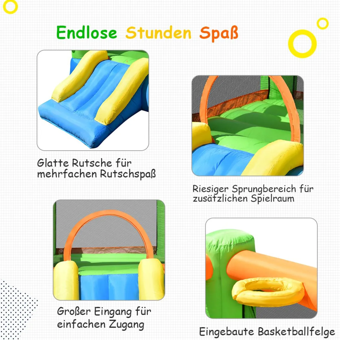 Aufblasbare Hüpfburg Kinderspielhaus mit Rutsche Springburg Trampolin Spielburg 270 x 203 x 173 cm Bunt