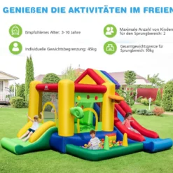 Aufblasbare Hüpfburg mit Doppelschlitten & 680W Gebläse & Ballpool & Basketball 385 x 325 x 230 cm
