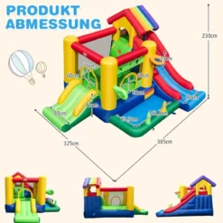 Aufblasbare Hüpfburg mit Doppelschlitten & 680W Gebläse & Ballpool & Basketball 385 x 325 x 230 cm