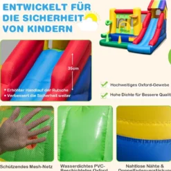 Aufblasbare Hüpfburg mit Doppelschlitten & 680W Gebläse & Ballpool & Basketball 385 x 325 x 230 cm