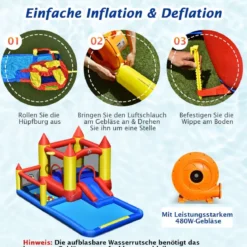 Aufblasbare Hüpfburg mit Gebläse & Rutsche & Bällebad & Basketball-Ring & Planschbecken