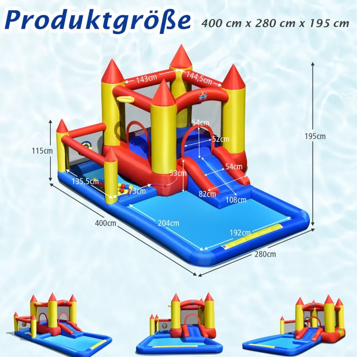 Aufblasbare Hüpfburg mit Gebläse & Rutsche & Bällebad & Basketball-Ring & Planschbecken