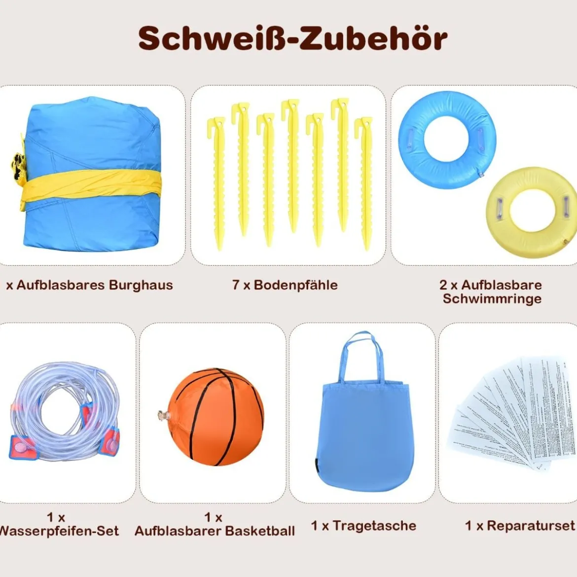 Aufblasbare Hüpfburg mit Langen Doppelrutschen Kletterwand und Wasserkanone 622 x 335 x 225 cm (Nur Hüpfburg)