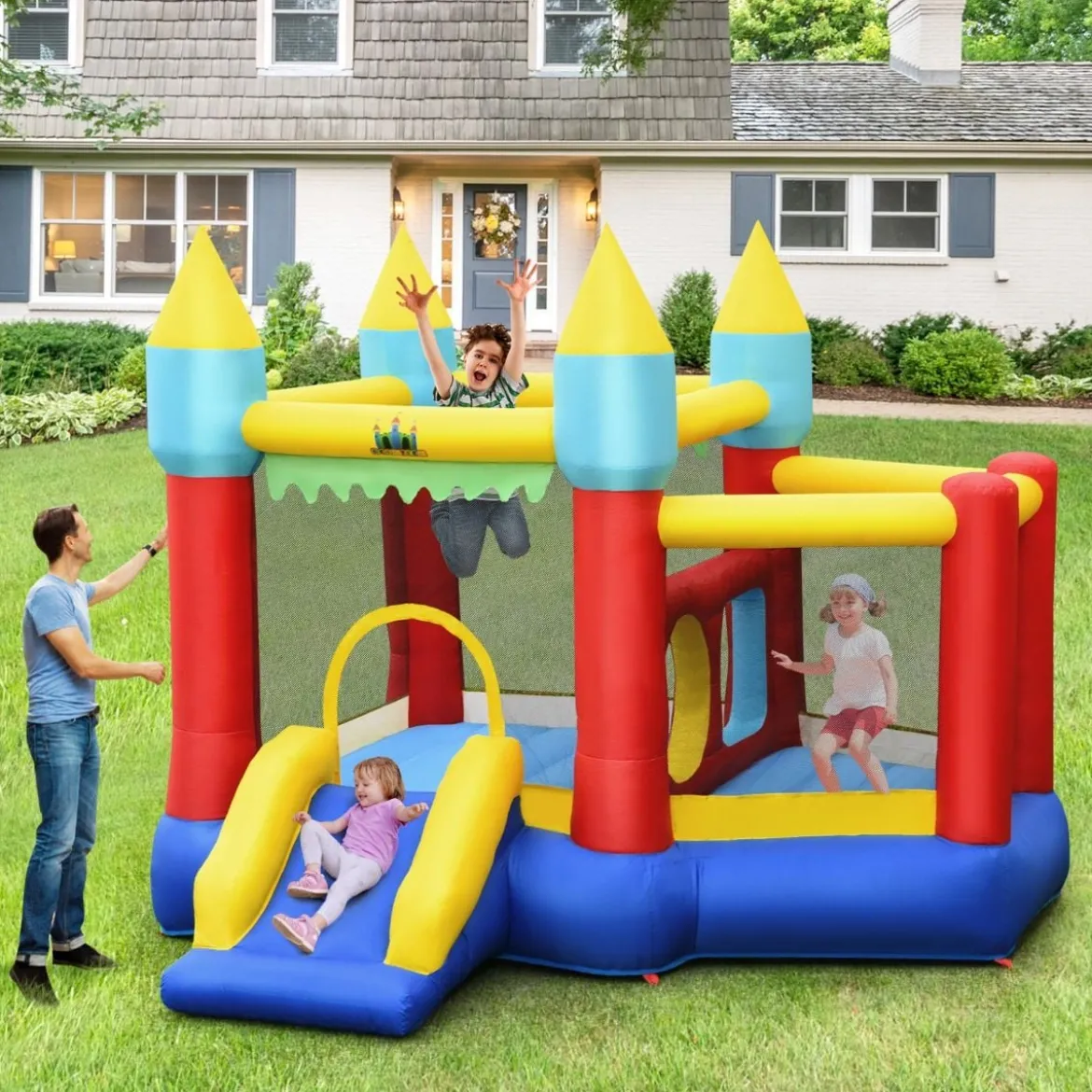 Aufblasbare Hüpfburg mit Rutsche Aufblasbares Trampolin 313 x 301 x 245 cm Bunt