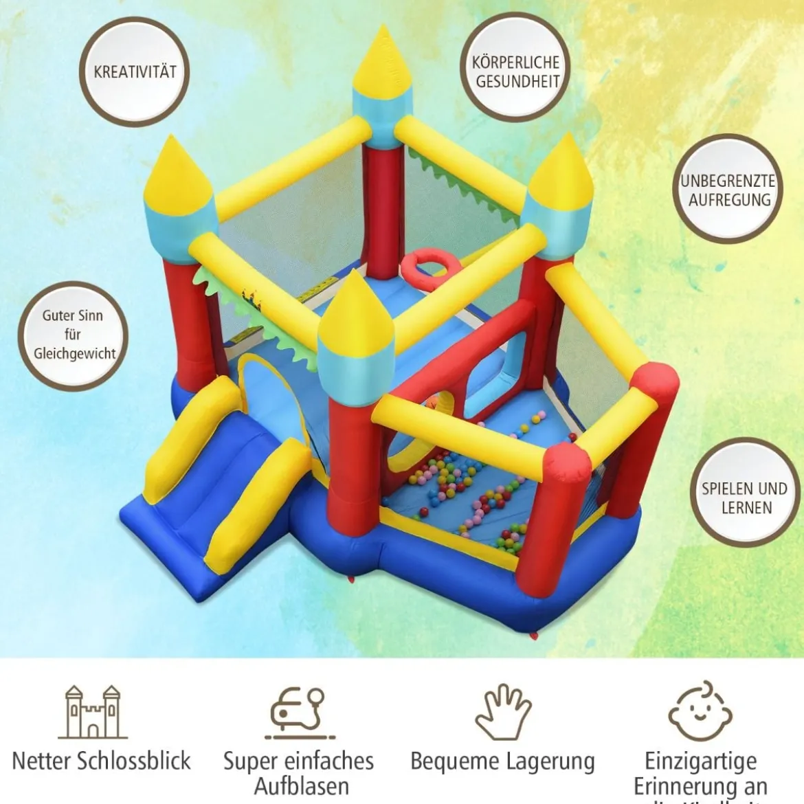 Aufblasbare Hüpfburg mit Rutsche Aufblasbares Trampolin 313 x 301 x 245 cm Bunt