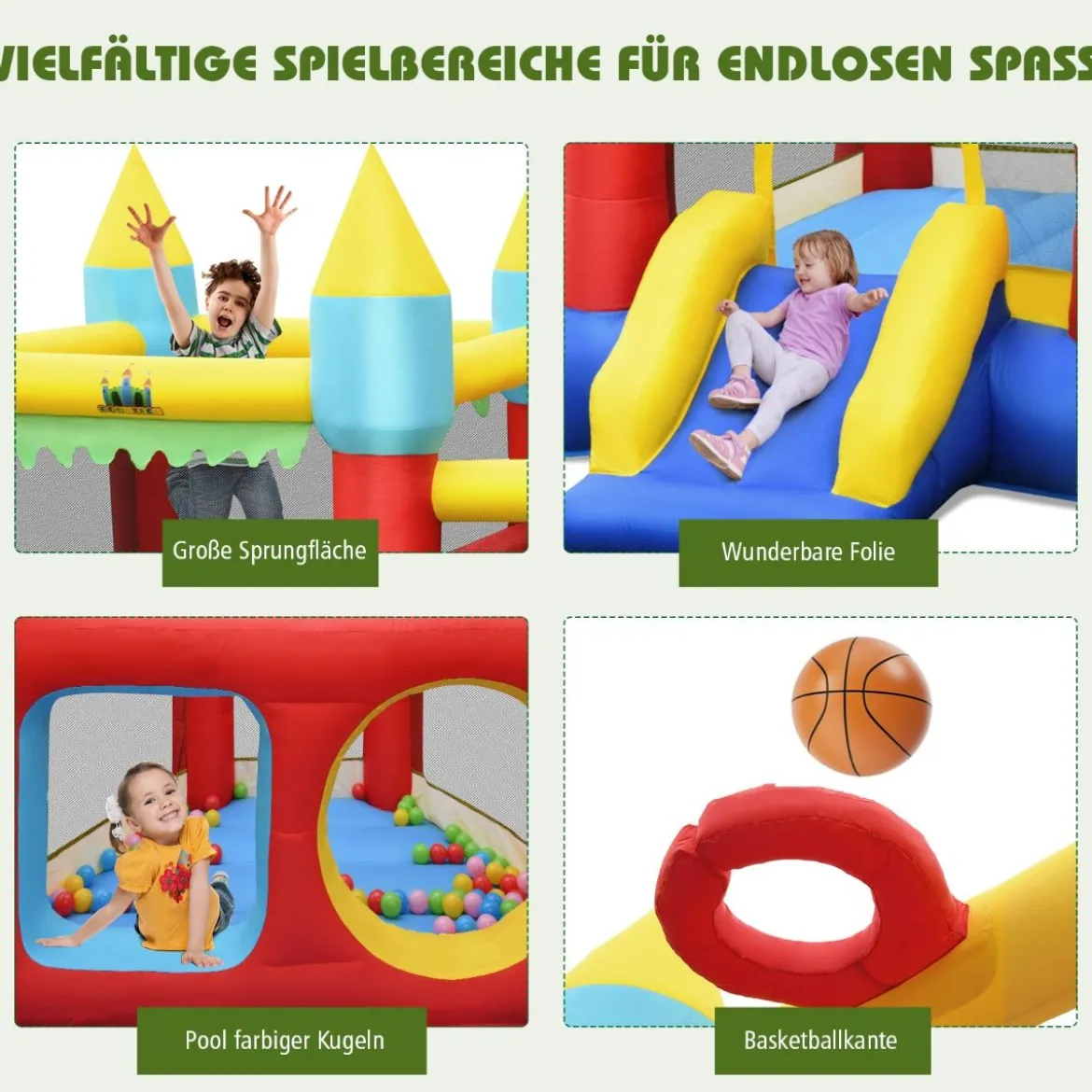 Aufblasbare Hüpfburg mit Rutsche Aufblasbares Trampolin 313 x 301 x 245 cm Bunt